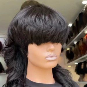 LUXURY KUMBA GIRL- 13"4 BLACK PIXIE BANG 100% HUMAN HAIR TRANSPARENT MULLET LACE